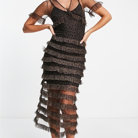 Never Fully Dressed Dresses & Skirts - Never Fully Dressed Animal print Sheath Dress with Flutter Sleeves